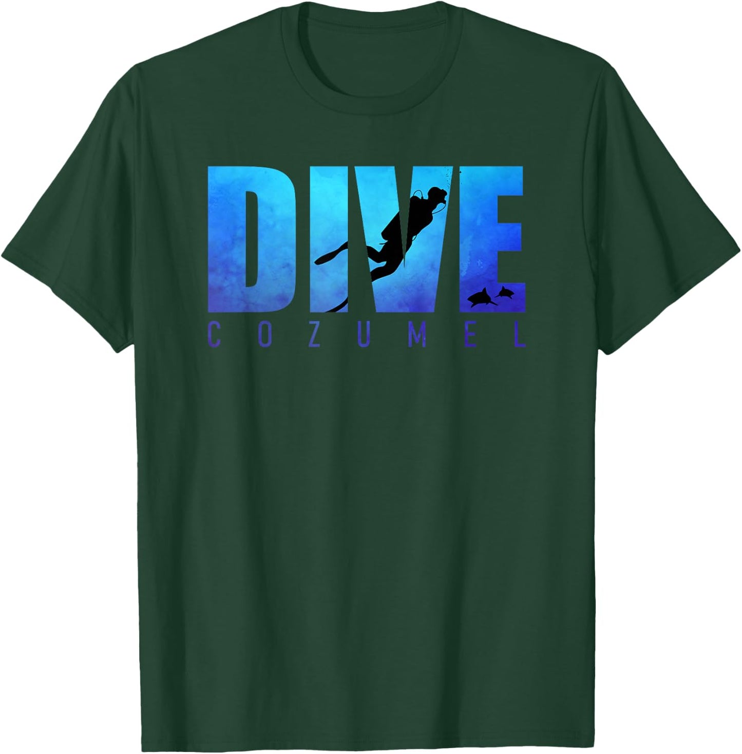 Dive Cozumel Mexico Diving Trip Scuba Diver Sharks Graphic T-Shirt - T-Shirt | Forest