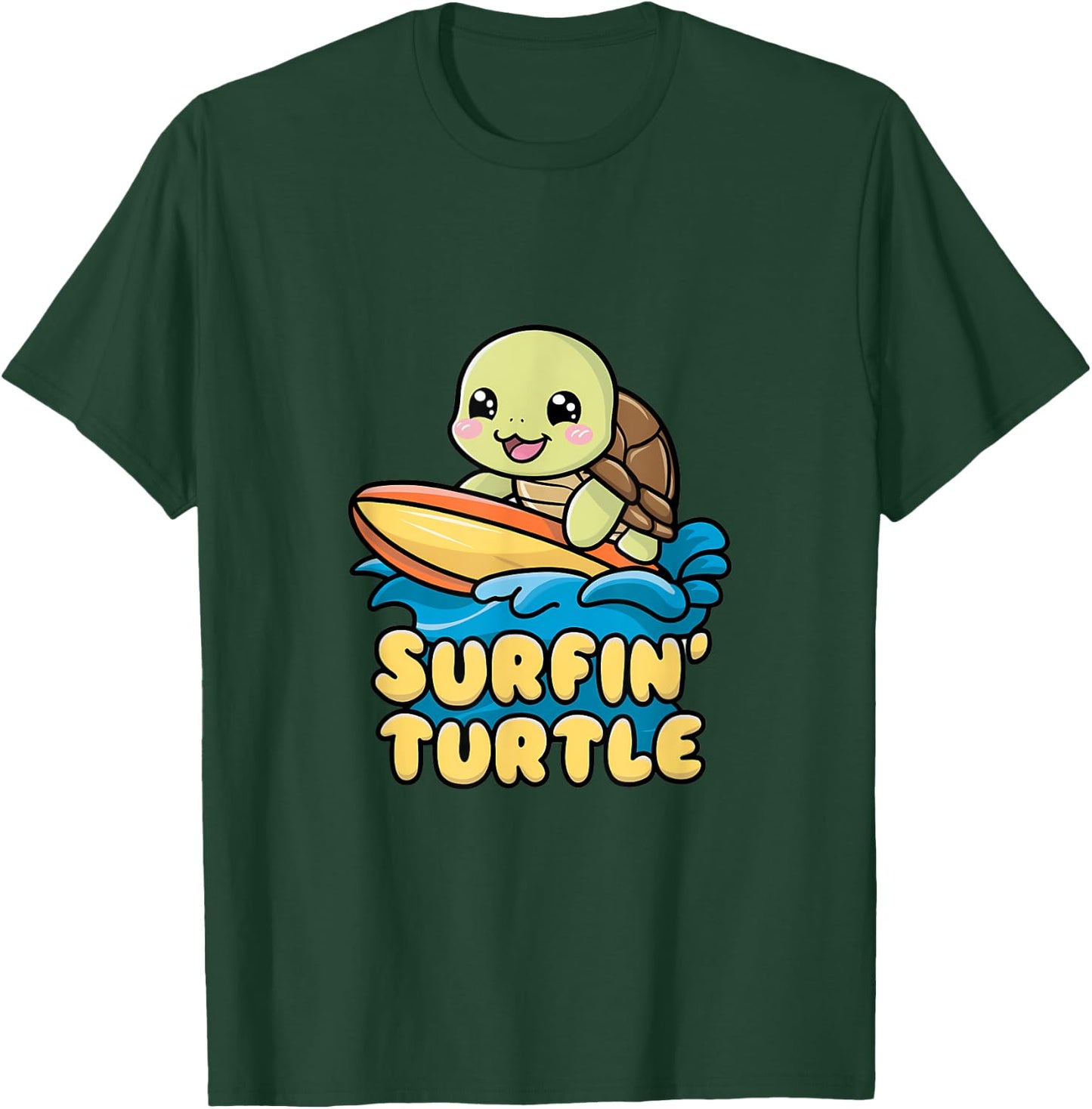 Surfin' Turtle Kawaii Surfing Design Women Kids T-Shirt - T-Shirt | Forest