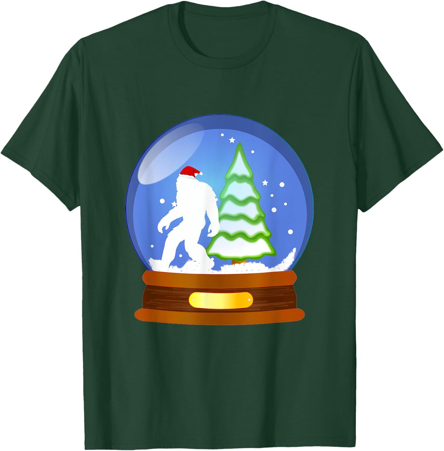Bigfoot Santa Snow Globe Christmas T-Shirt - T-Shirt | Forest