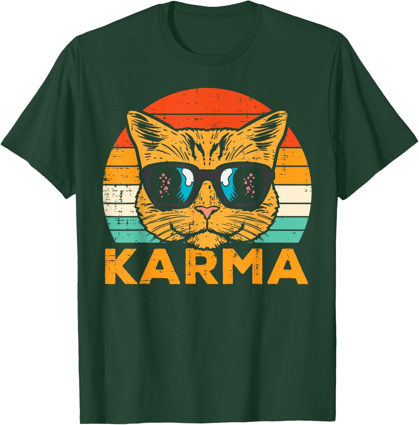 Karma Cat Face Sunset Retro Music Vibe Women Men Kids Youth T-Shirt - T-Shirt | Forest