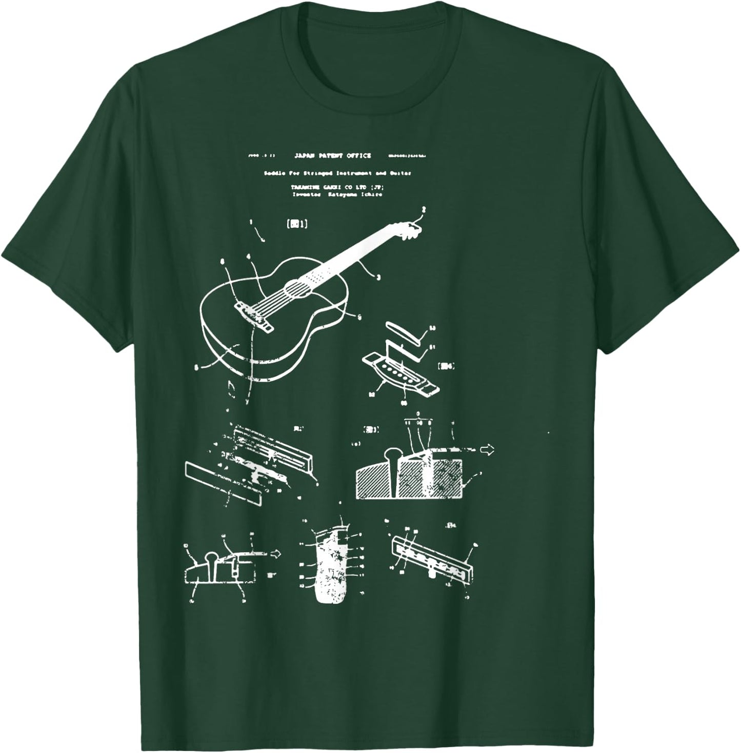 Vintage Guitar Player Gift Takamine Patent Blueprint T-Shirt - T-Shirt | Forest