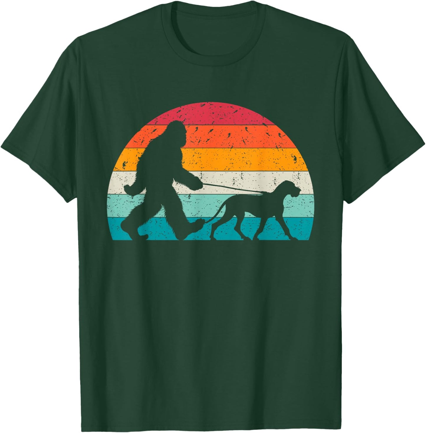 Bigfoot Walking a Dog Funny Great Dane Lovers Dog Dad T-Shirt - T-Shirt | Forest