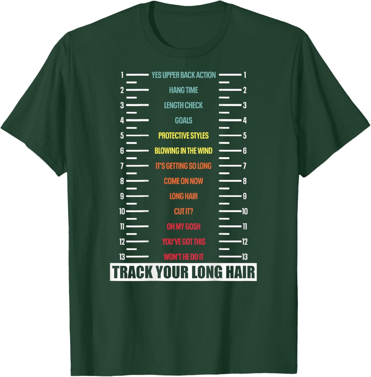 Track Your Long Natural Hair Length Check Backprint T-Shirt - T-Shirt | Forest
