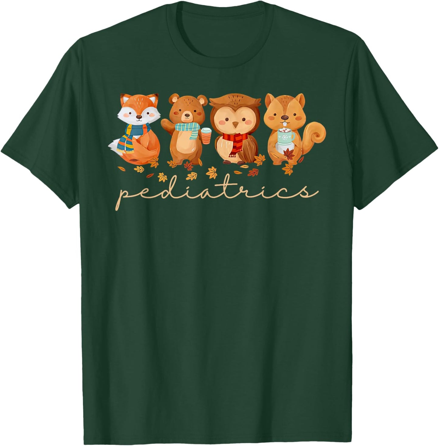 Cute Animals Pediatric Nurse Leaves Fall Thanksgiving PEDS T-Shirt - T-Shirt | Forest