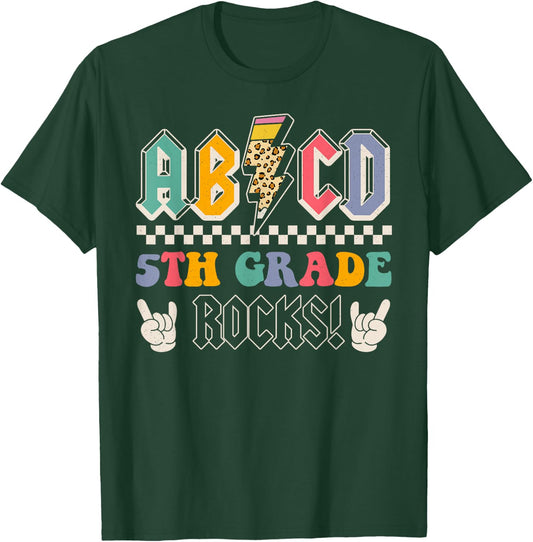 ABCD 5th Grade Rocks Back To School Fifth Grade Teacher Kids T-Shirt - T-Shirt | Forest