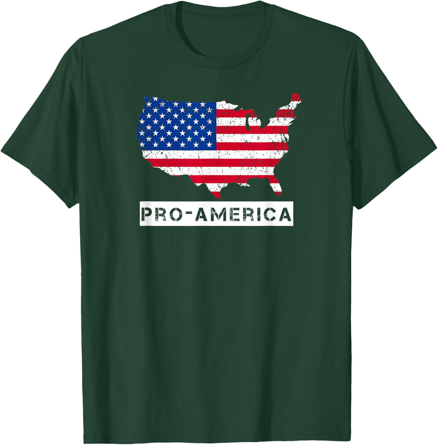 Pro-America Distressed American Flag US Map Design T-Shirt - T-Shirt | Forest