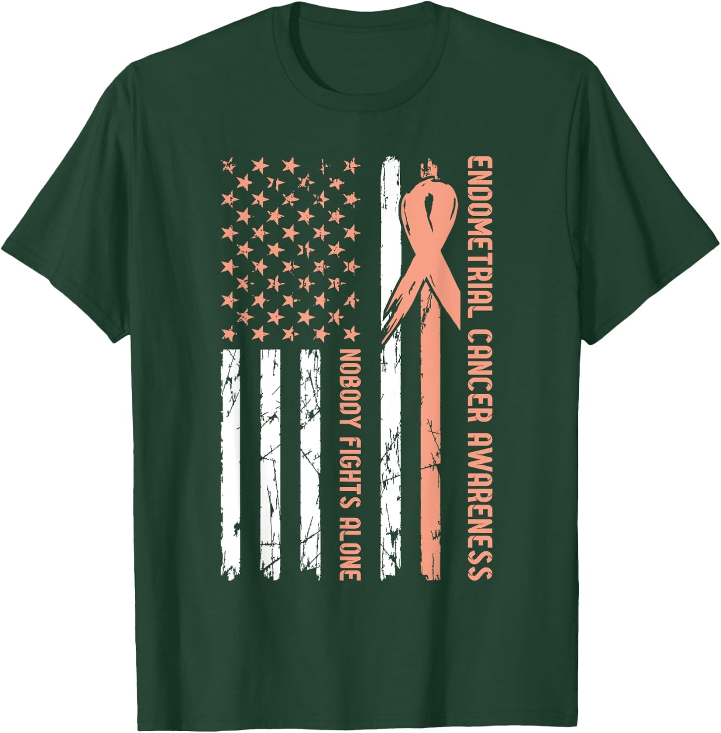 Endometrial Cancer Awareness Flag Nobody Fights Alone T-Shirt - T-Shirt | Forest
