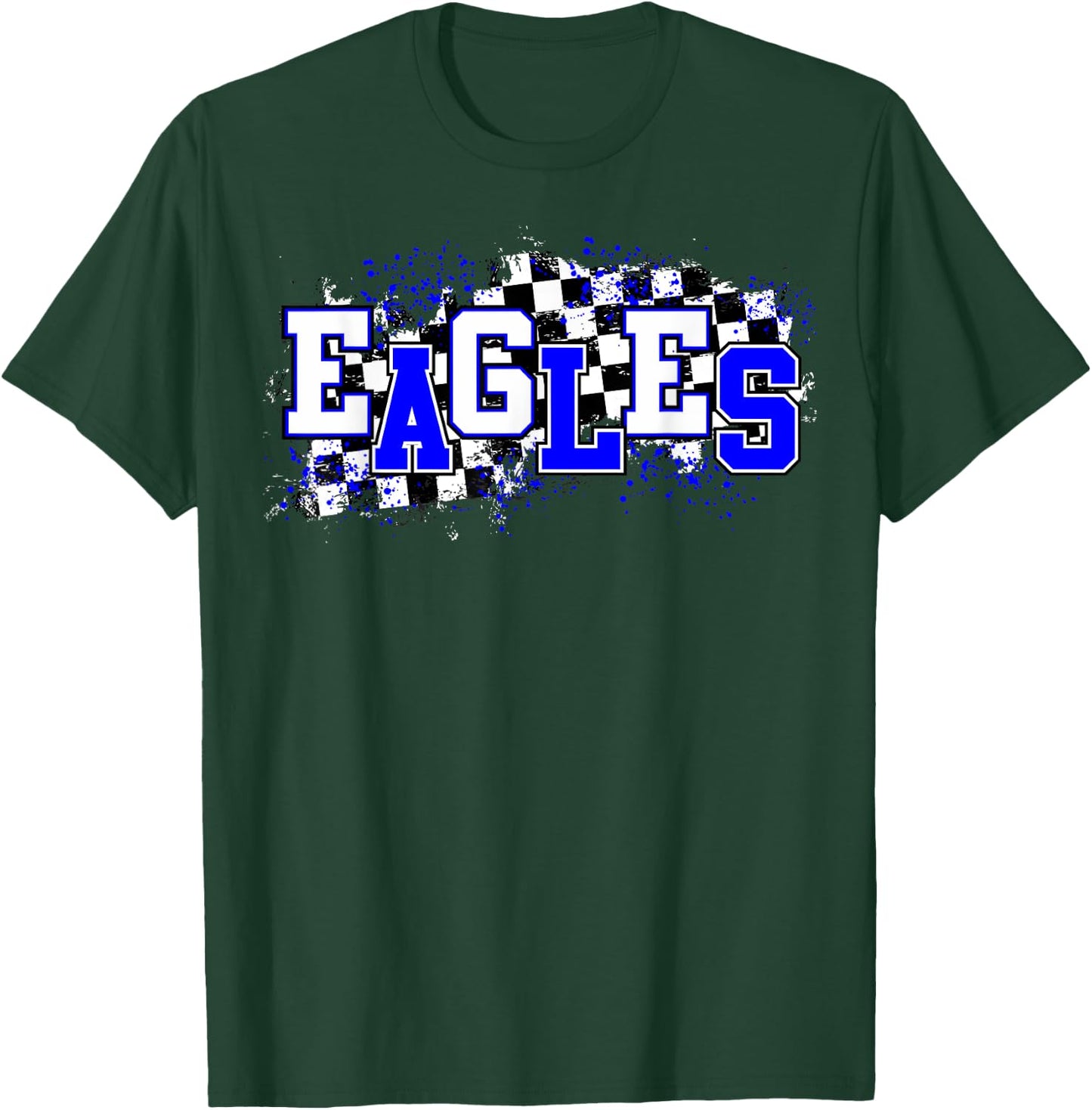 Blue Eagles School Spirit Eagle Pride Checkered Teacher Women Girls Kids T-Shirt - T-Shirt | Forest