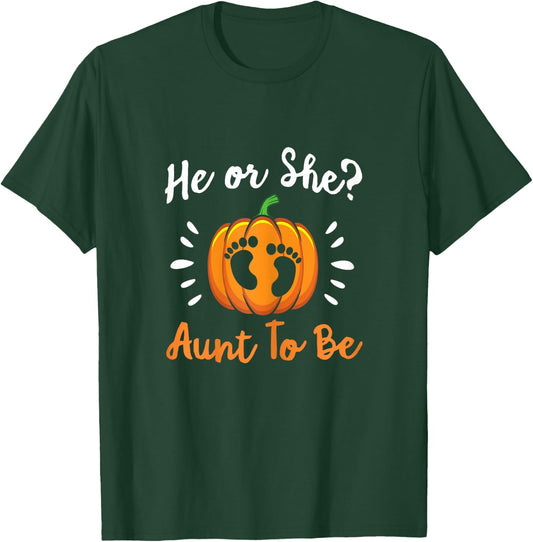 Gender Reveal He or She Aunt To Be Pumpkin T-Shirt - T-Shirt | Forest