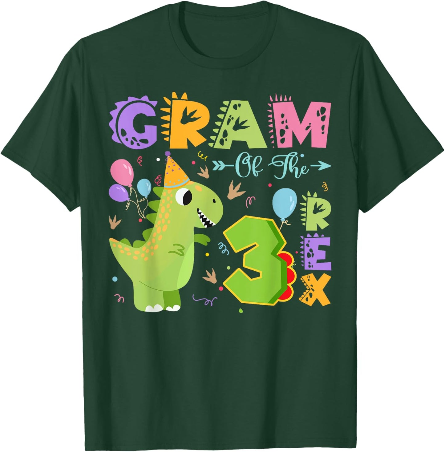 Gram Of The Three Rex 3Rd Birthday Dinosaur Party T-Shirt - T-Shirt | Forest