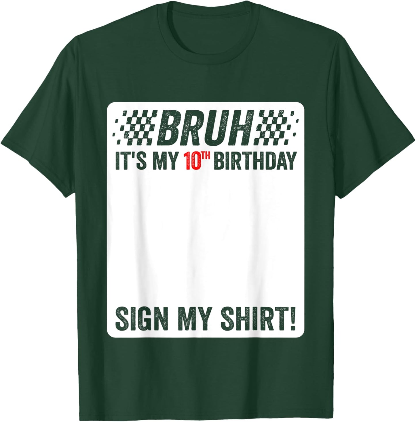 10th Birthday Sign My Shirt Boys Checkered Race Car Party T-Shirt - T-Shirt | Forest