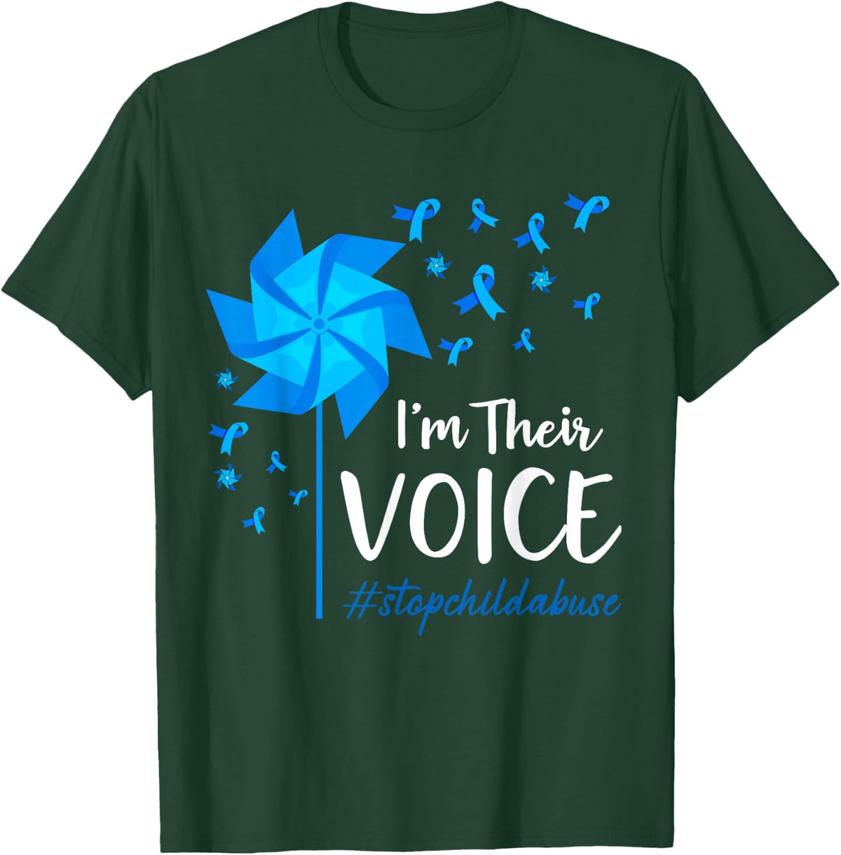 Child Abuse Prevention Awareness I'm Their Voice Pinwheel T-Shirt - T-Shirt | Forest