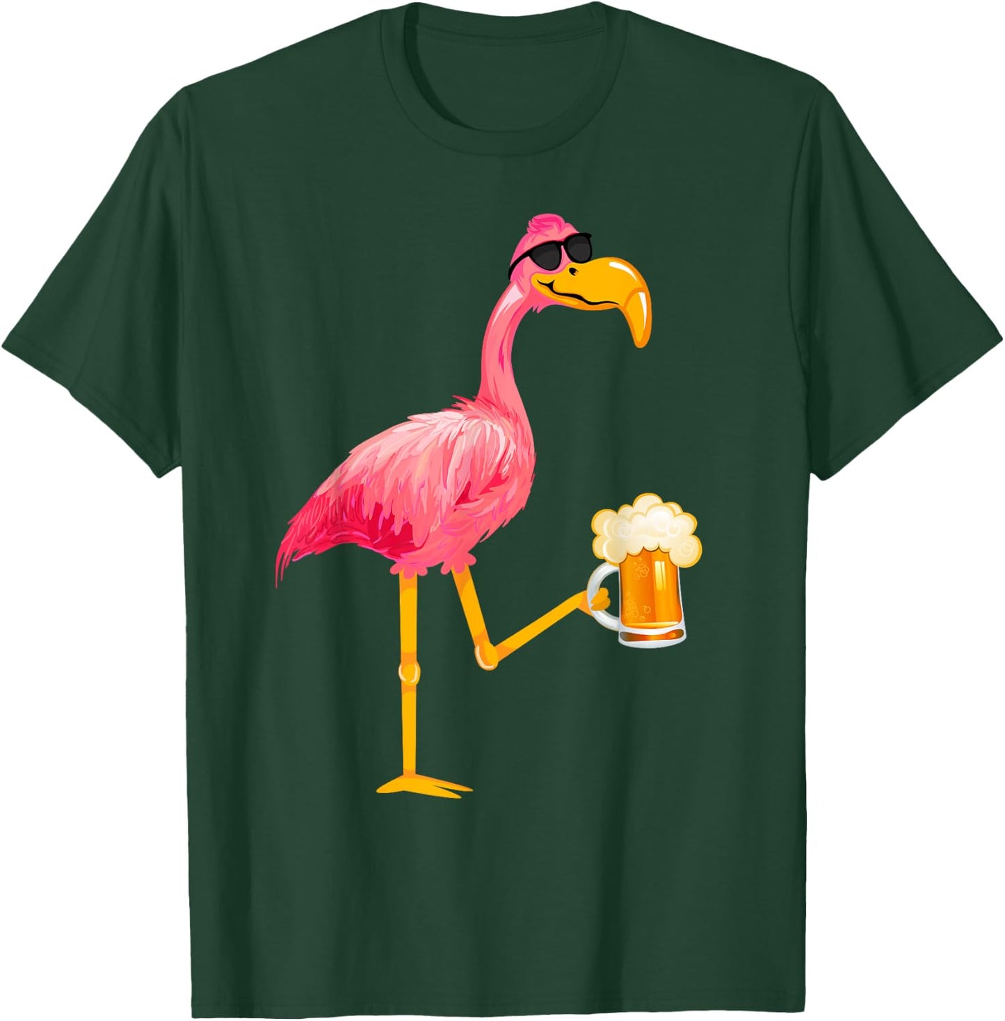 Funny Beer and Flamingo Lover - Flamingo Wearing Sunglass T-Shirt - T-Shirt | Forest