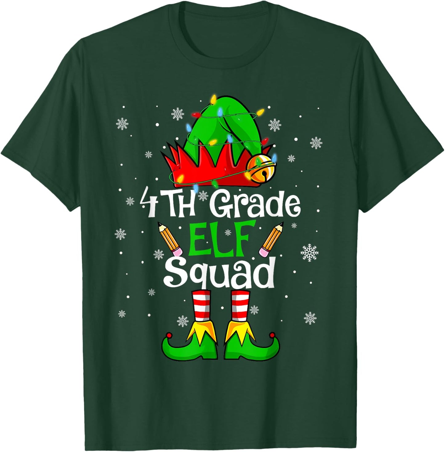 Christmas 4th Grade Elf Squad Fourth Grade Teacher Student T-Shirt - T-Shirt | Forest