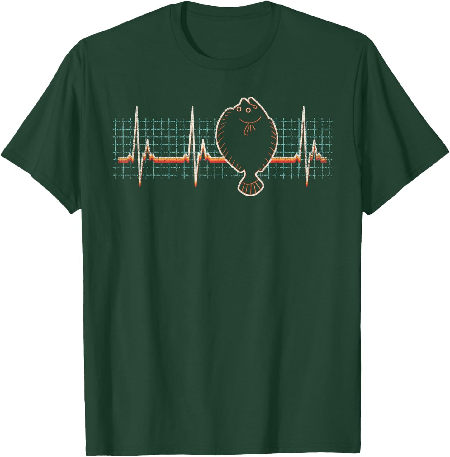 Flounder Fishing Retro Heartbeat Vintage 80s Style Gift T-Shirt - T-Shirt | Forest