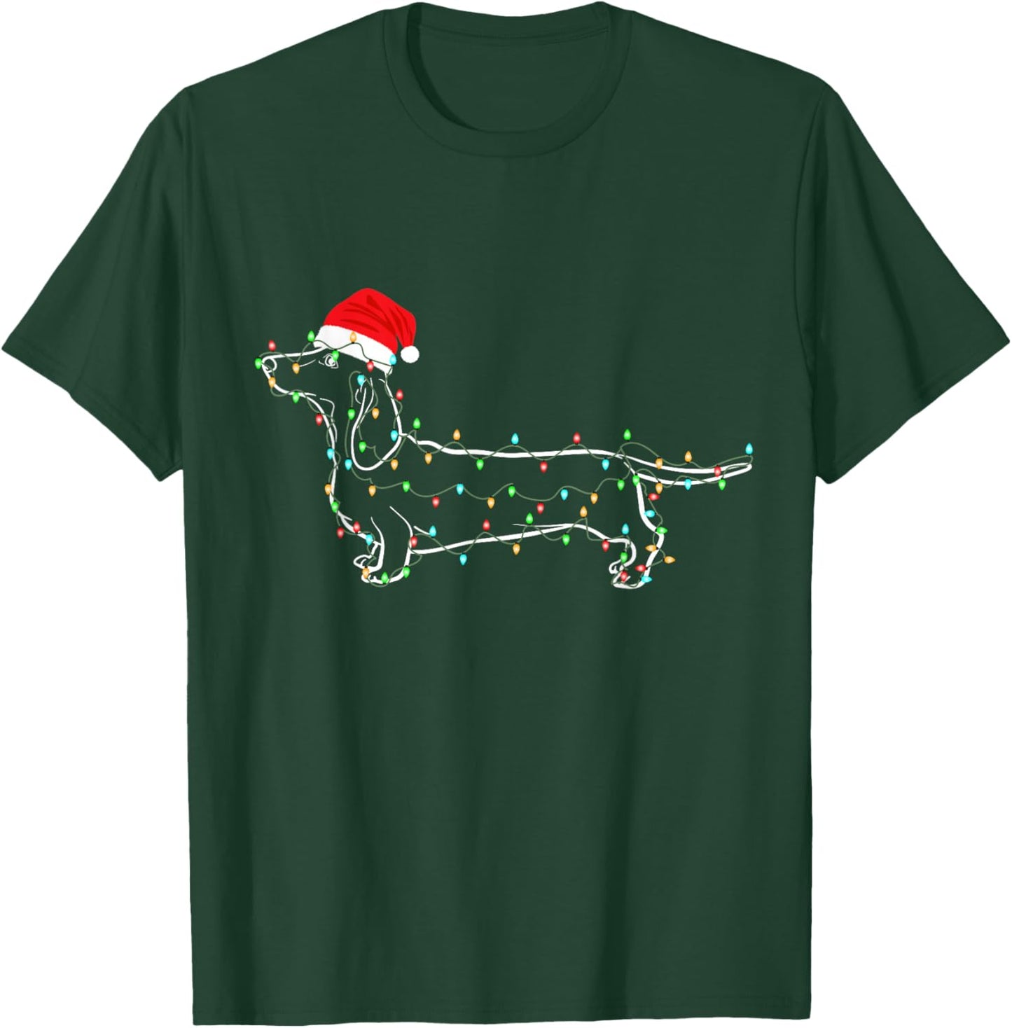 Dachshund Christmas Lights Santa Hat Xmas Dog Lover T-Shirt - T-Shirt | Forest