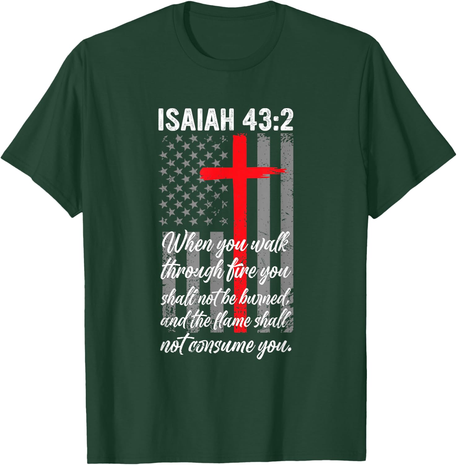 Thin Red Line Firefighter Cross Bible Verse American Flag T-Shirt - T-Shirt | Forest