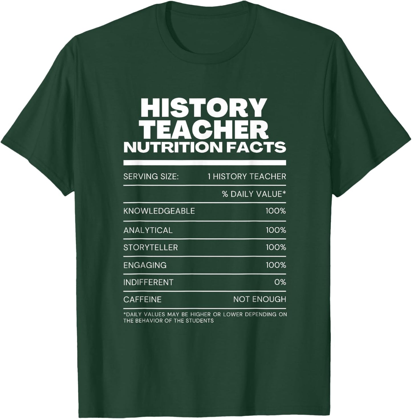 Funny History Teacher Nutrition Facts T-Shirt - T-Shirt | Forest