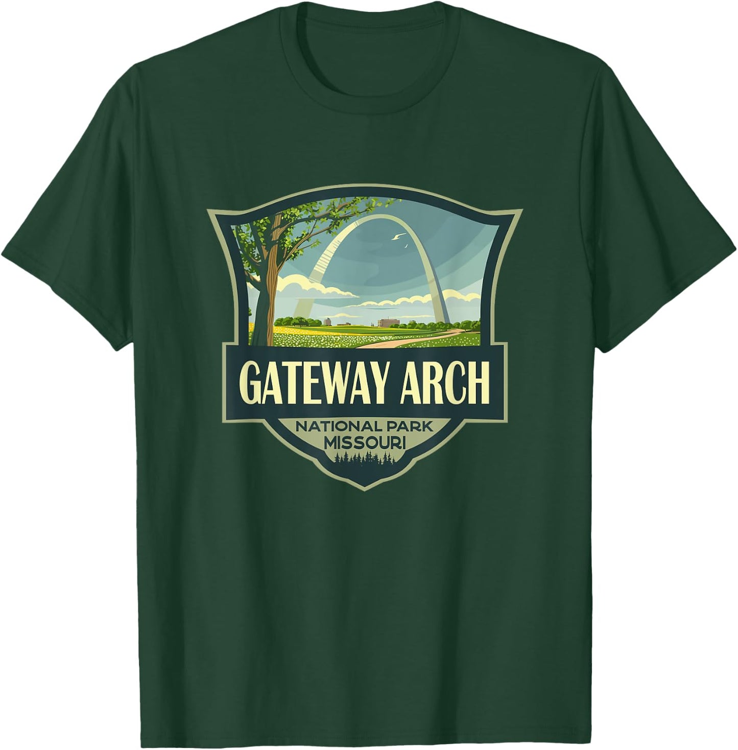 Gateway Arch National Park Illustration Retro Badge T-Shirt - T-Shirt | Forest