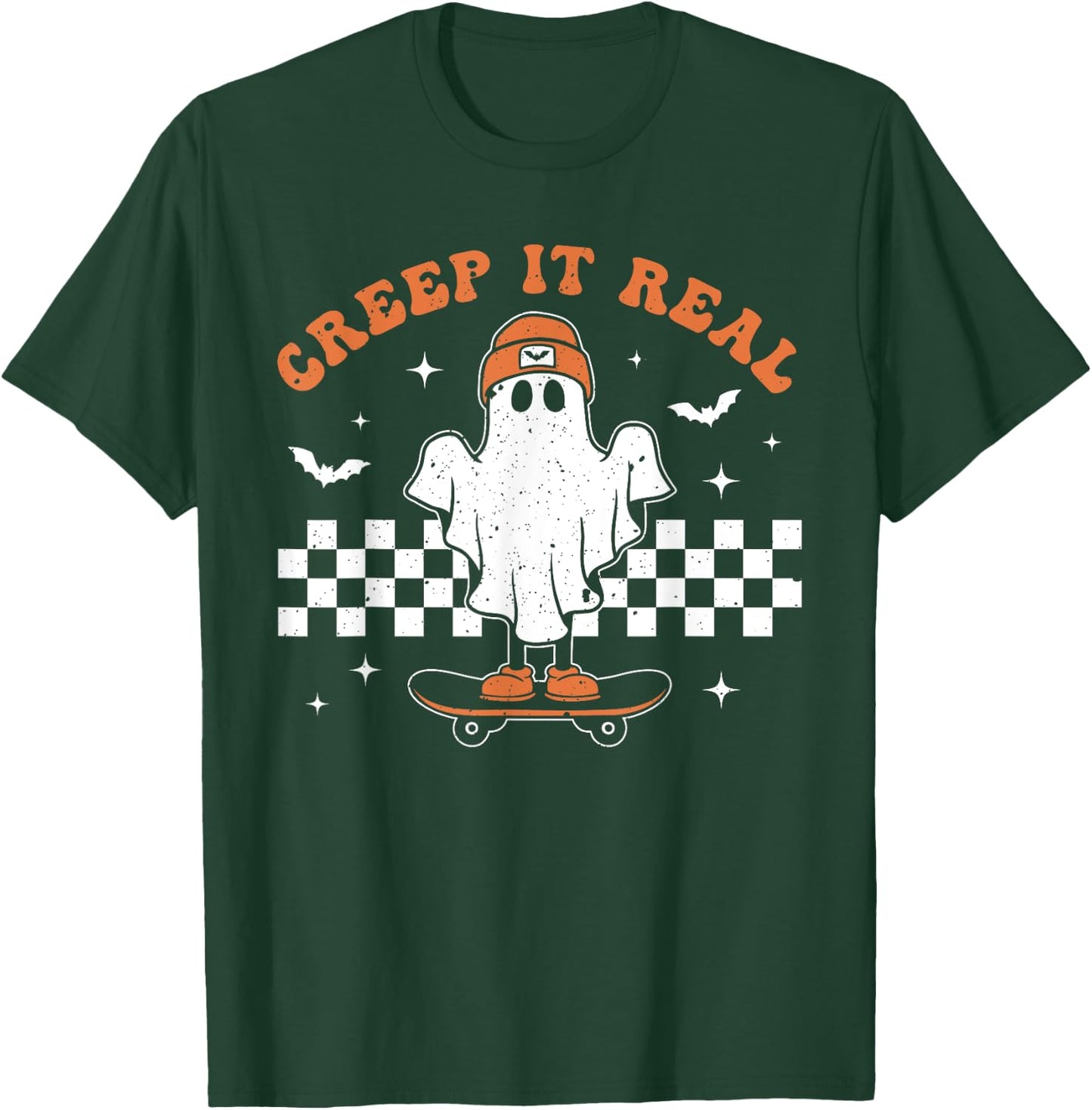 Creep it Real Ghost Skateboard Retro Cute Halloween Boy Girl T-Shirt - T-Shirt | Forest