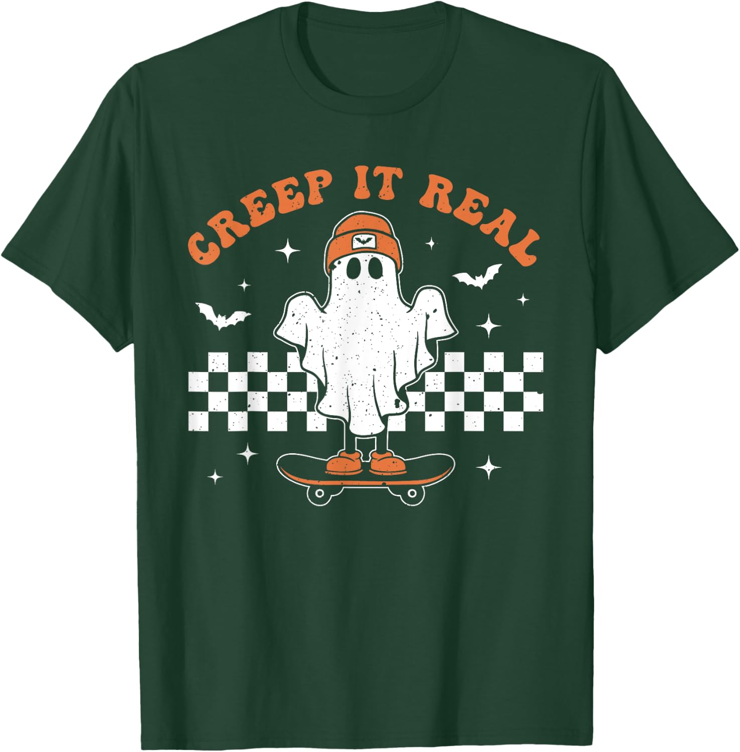 Creep it Real Ghost Skateboard Retro Cute Halloween Boy Girl T-Shirt - T-Shirt | Forest