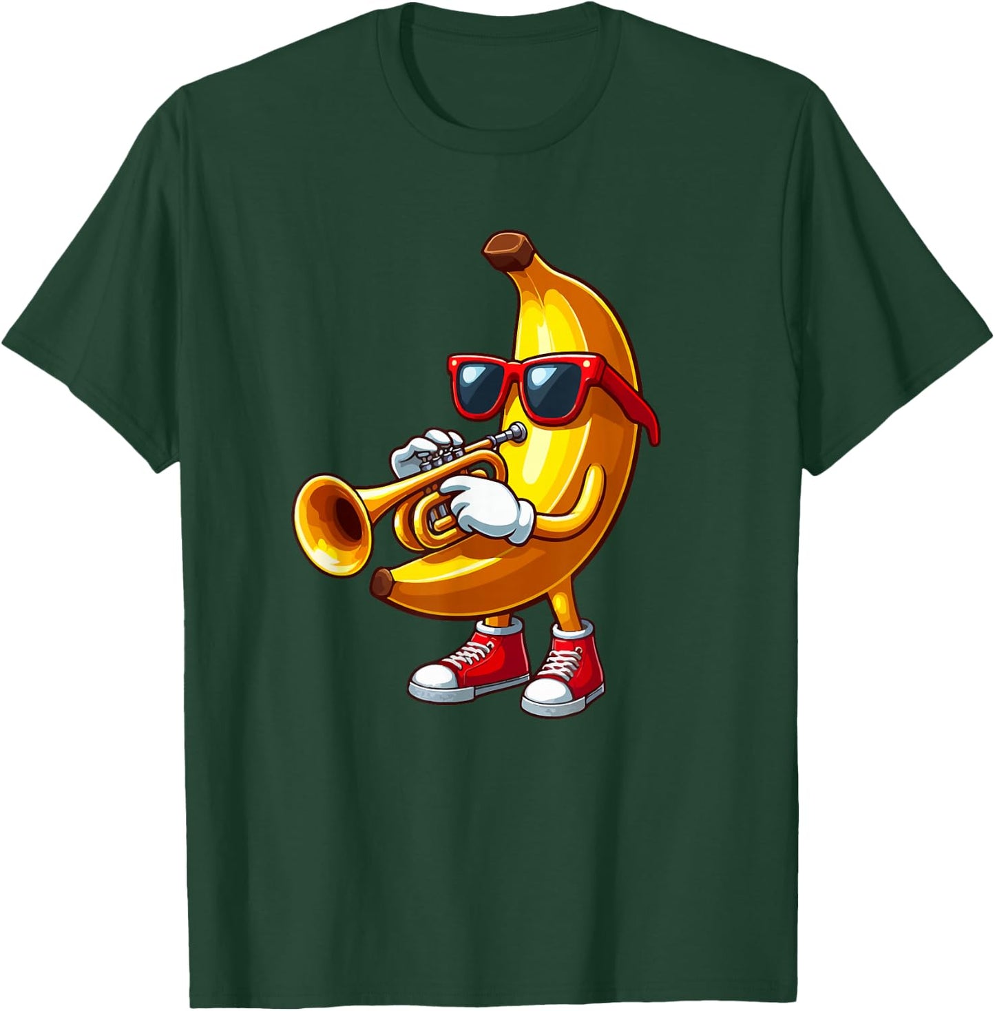 Banana Sunglasses Playing Trumpet Funny Fruit Instrument T-Shirt - T-Shirt | Forest