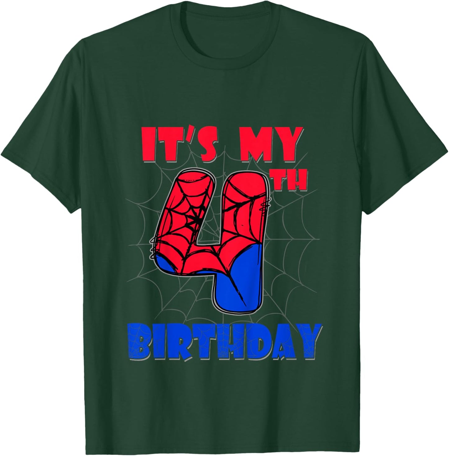 Kids It's My 4th Birthday Spider Theme Party 4 Year Old Boys Kids T-Shirt - T-Shirt | Forest