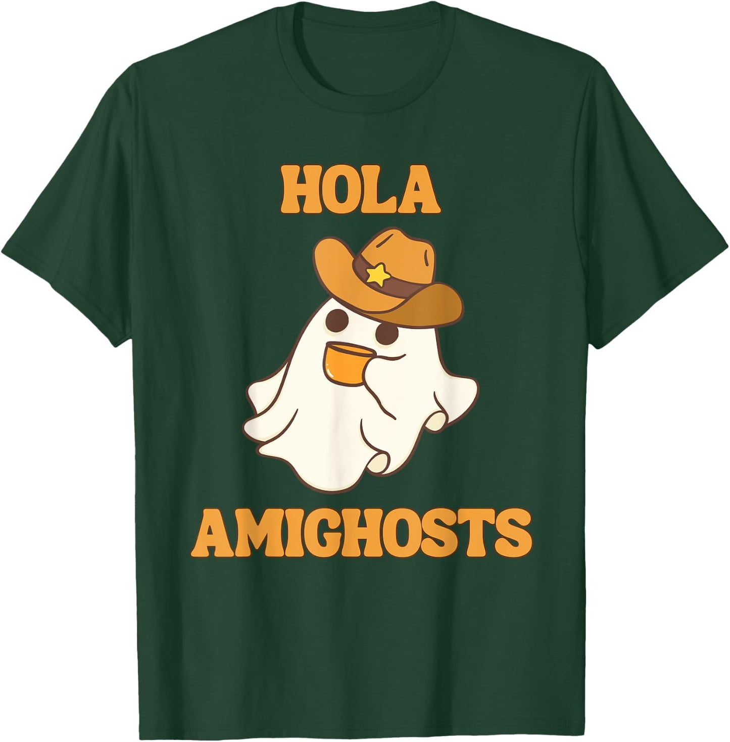 Hola Amighosts Funny Spanish Halloween Cowboy Ghost T-Shirt - T-Shirt | Forest
