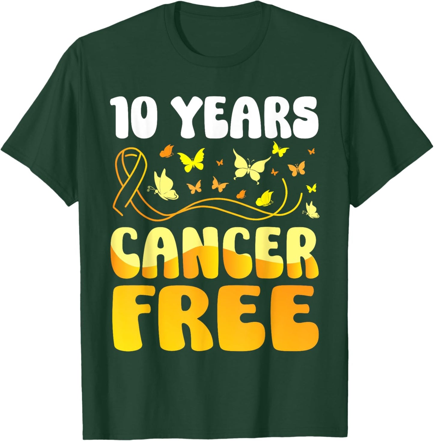 Butterflies Support Childhood Awareness 10 Years Cancer Free T-Shirt - T-Shirt | Forest
