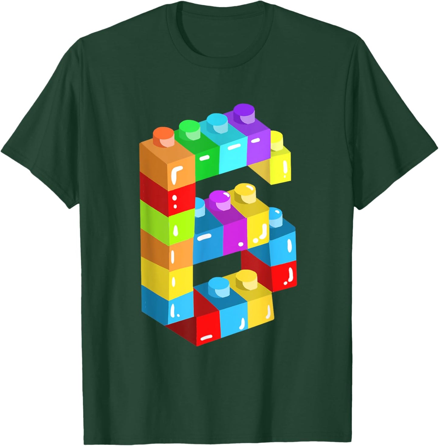 Kids Building Blocks Bricks 6 Years Old 6th Birthday Boys T-Shirt - T-Shirt | Forest