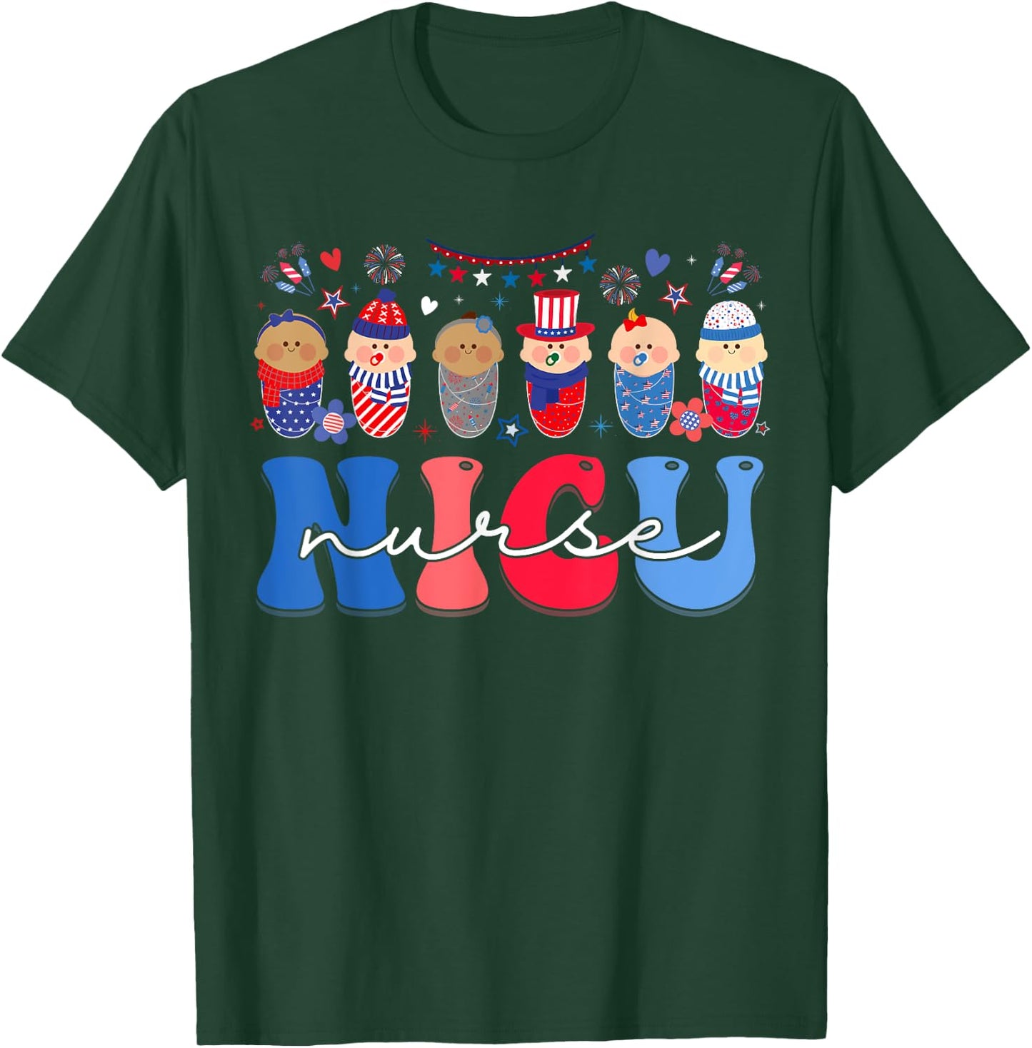 NICU Nurse Neonatal Intensive Care Unit Nurse 4th Of July Men T-Shirt - T-Shirt | Forest