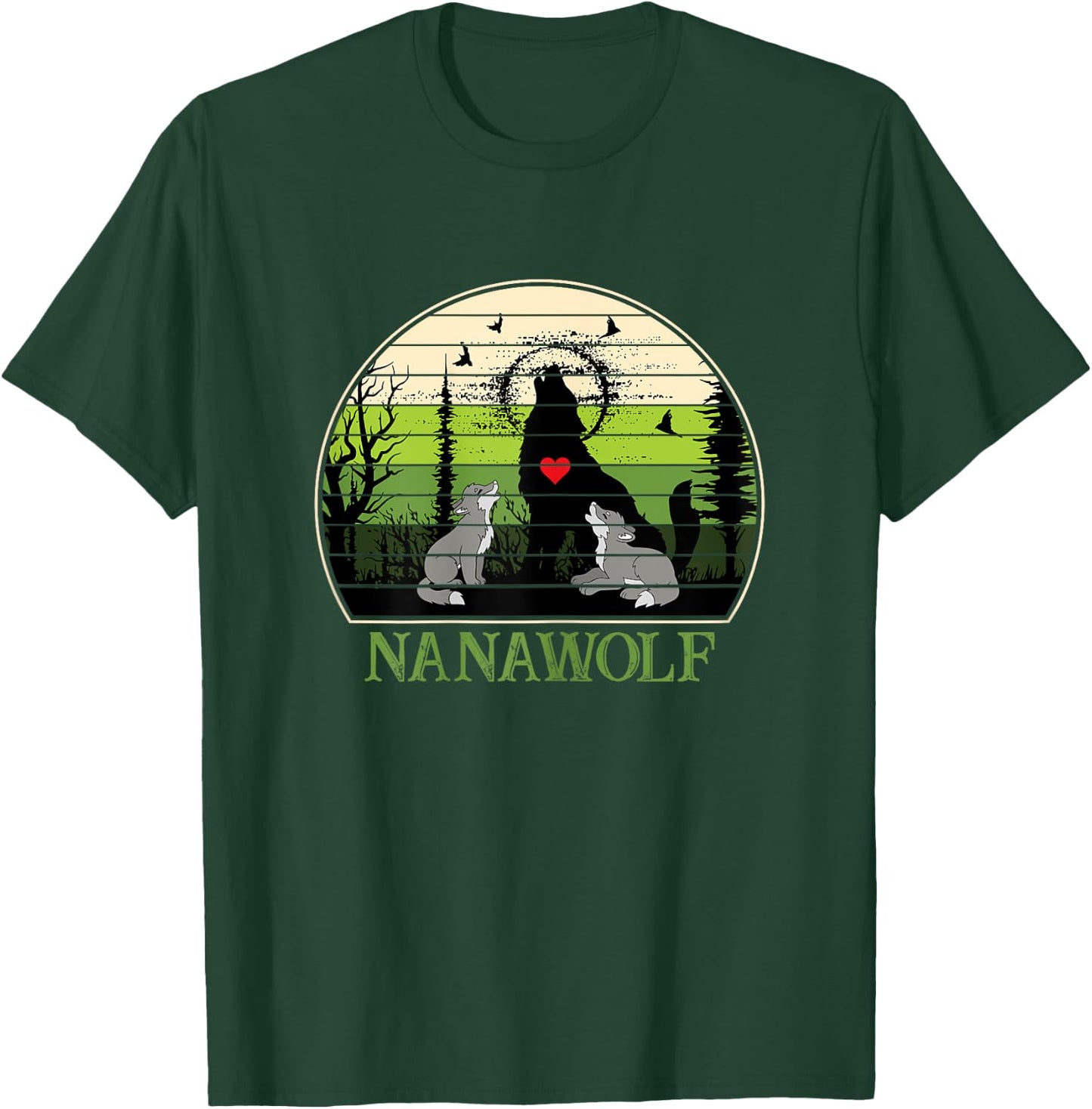 Retro Vintage Sunset Nana Wolf Mothers Day Grandma Wolf T-Shirt - T-Shirt | Forest