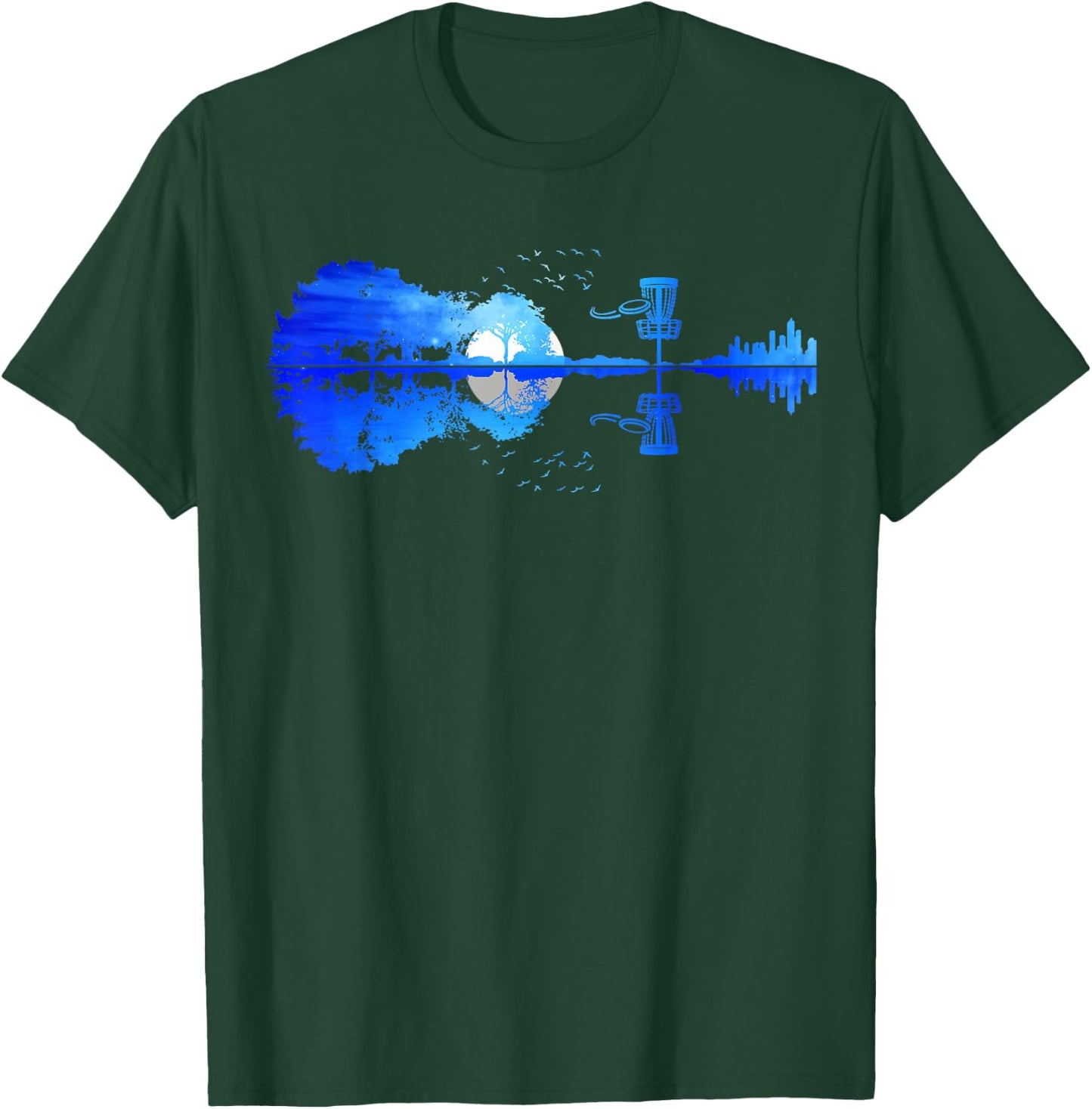 Men Disc Golf Frisbee Golfer Sunset Guitar Guitarist Golfing T-Shirt - T-Shirt | Forest