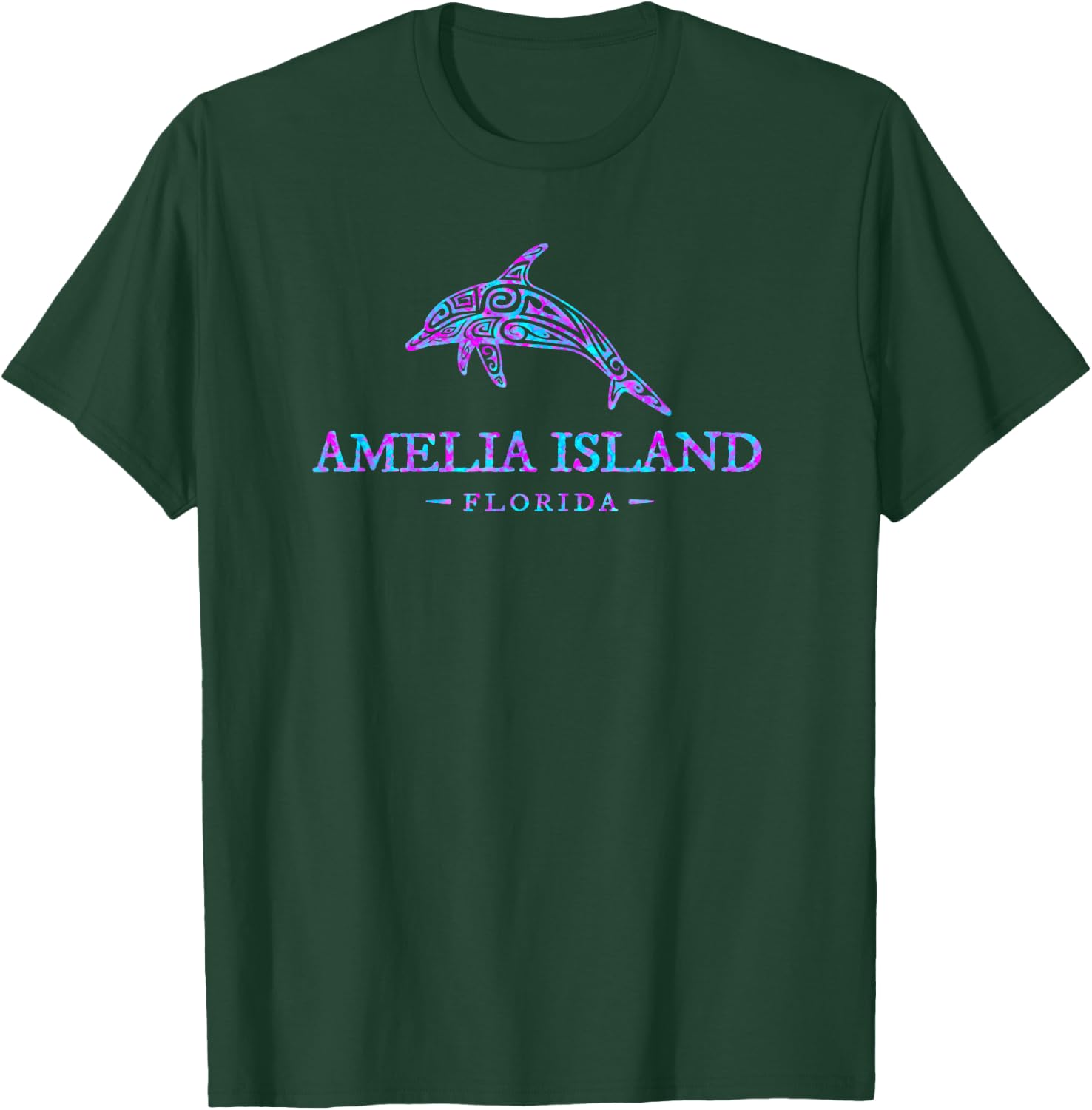 Amelia Island Florida Colorful Dolphin Girls Boys T-Shirt - T-Shirt | Forest