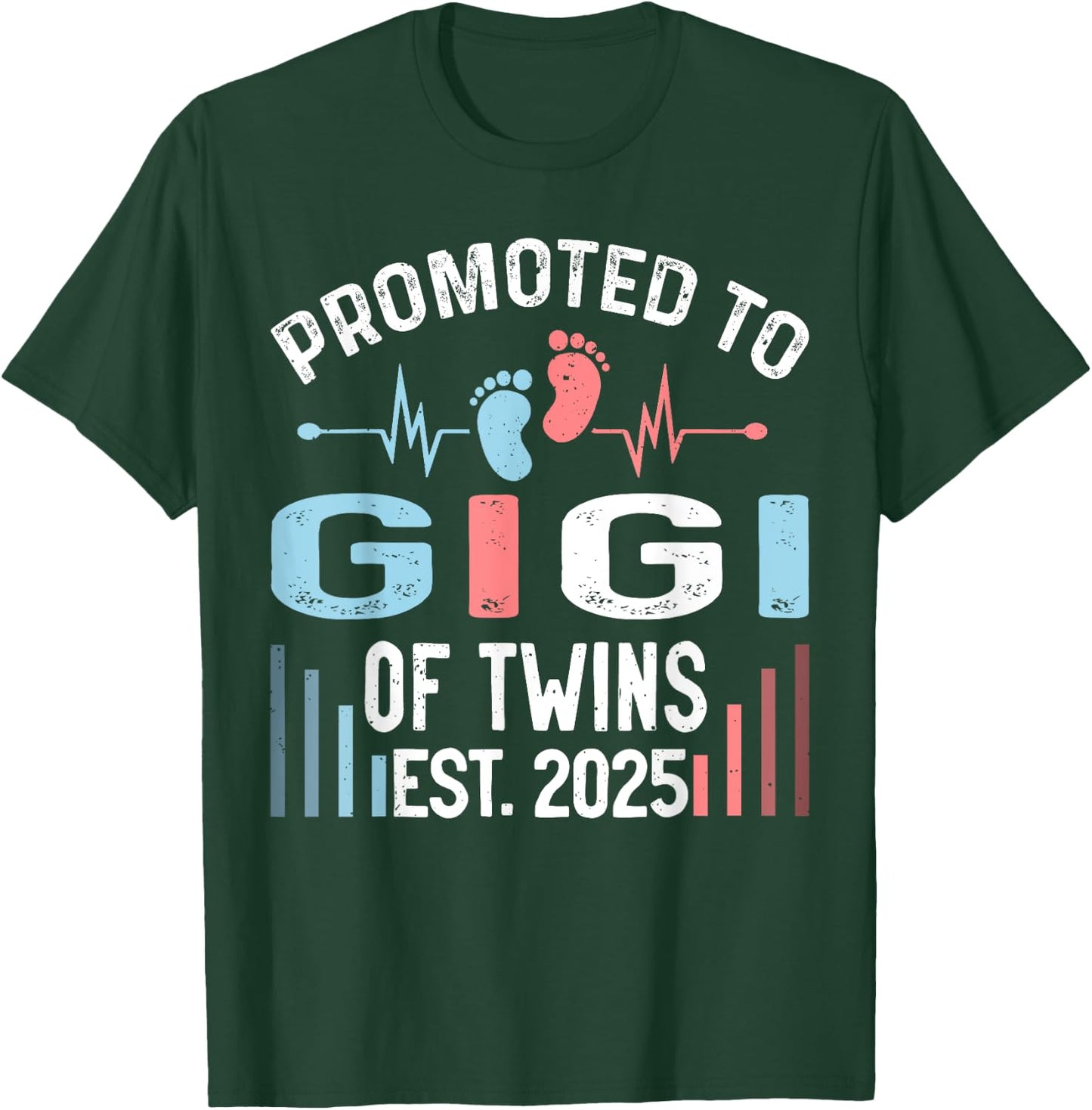 Promoted To Gigi Of Twins Est 2025 Twin Baby Shower T-Shirt - T-Shirt | Forest