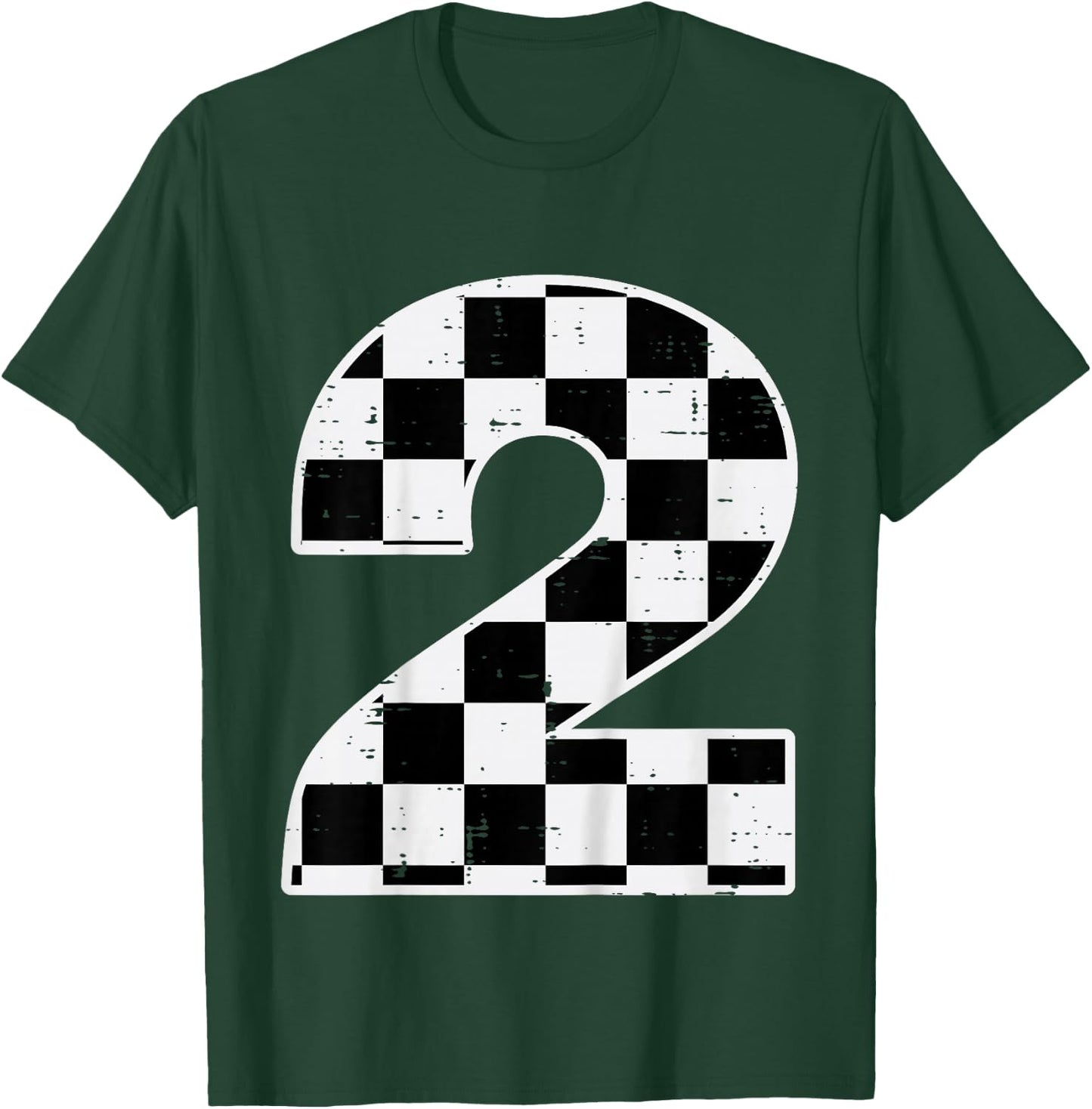Kids 2nd Birthday 2 Checkered Race Flag Bday Party Girls Boys Kid T-Shirt - T-Shirt | Forest