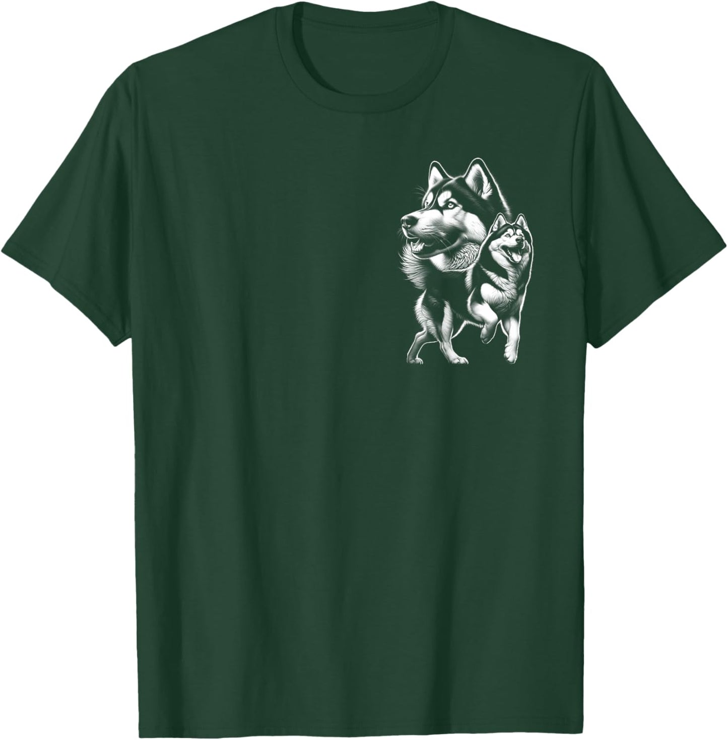 Cool Siberian Husky Dog in Chic Drawing Style on Chest T-Shirt - T-Shirt | Forest