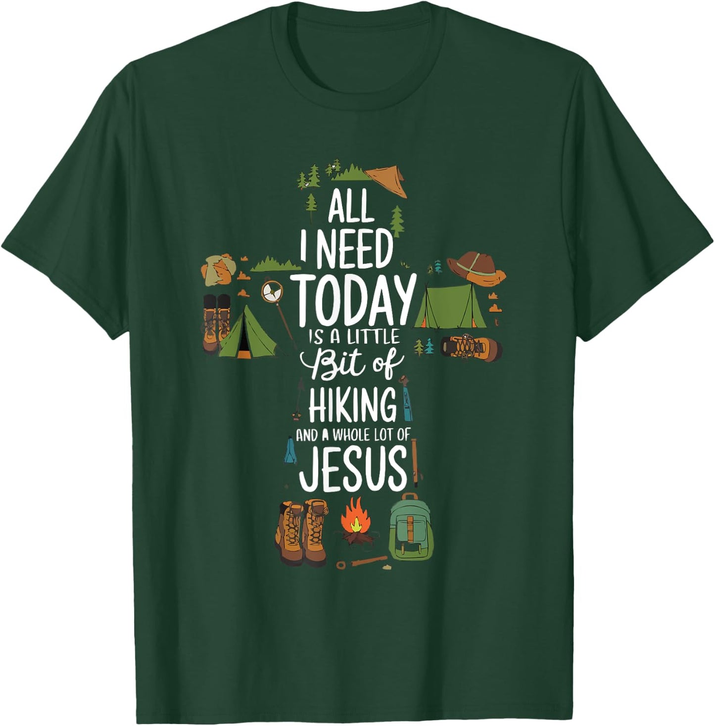 Hiking Jesus Christ Religion Christian Hiker Christianity T-Shirt - T-Shirt | Forest