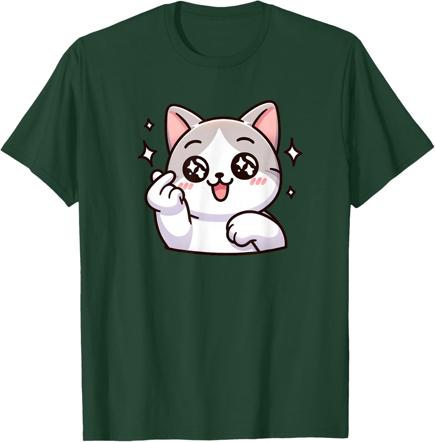 Funny Cat Cartoon Finger-heart K-pop Korean Men Women Kids T-Shirt - T-Shirt | Forest