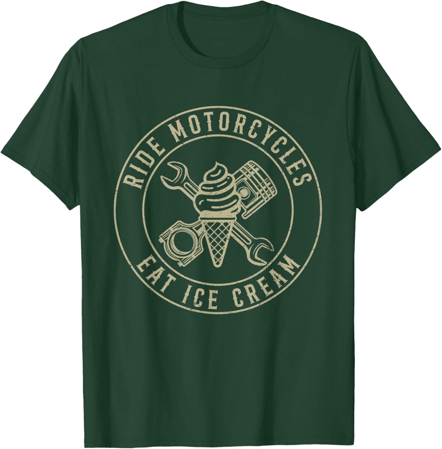Ride Motorcycles Eat Ice Cream Funny Riding Biker Vintage Men Women T-Shirt - T-Shirt | Forest