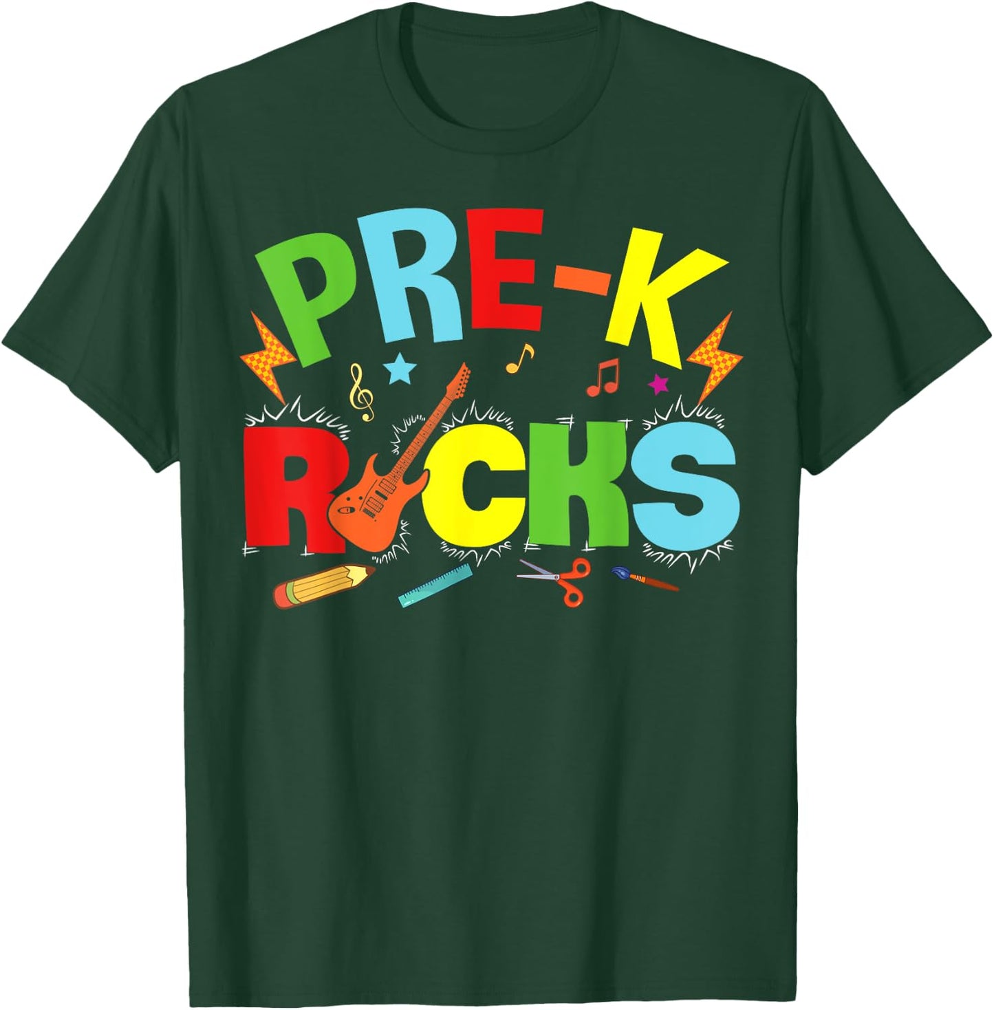 Hello Pre-K Rocks Teacher Team Vibes Rockstar T-Shirt - T-Shirt | Forest