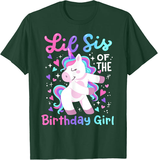 Lil Sis of the Birthday Girl Flossing Unicorn Family Girls T-Shirt - T-Shirt | Forest