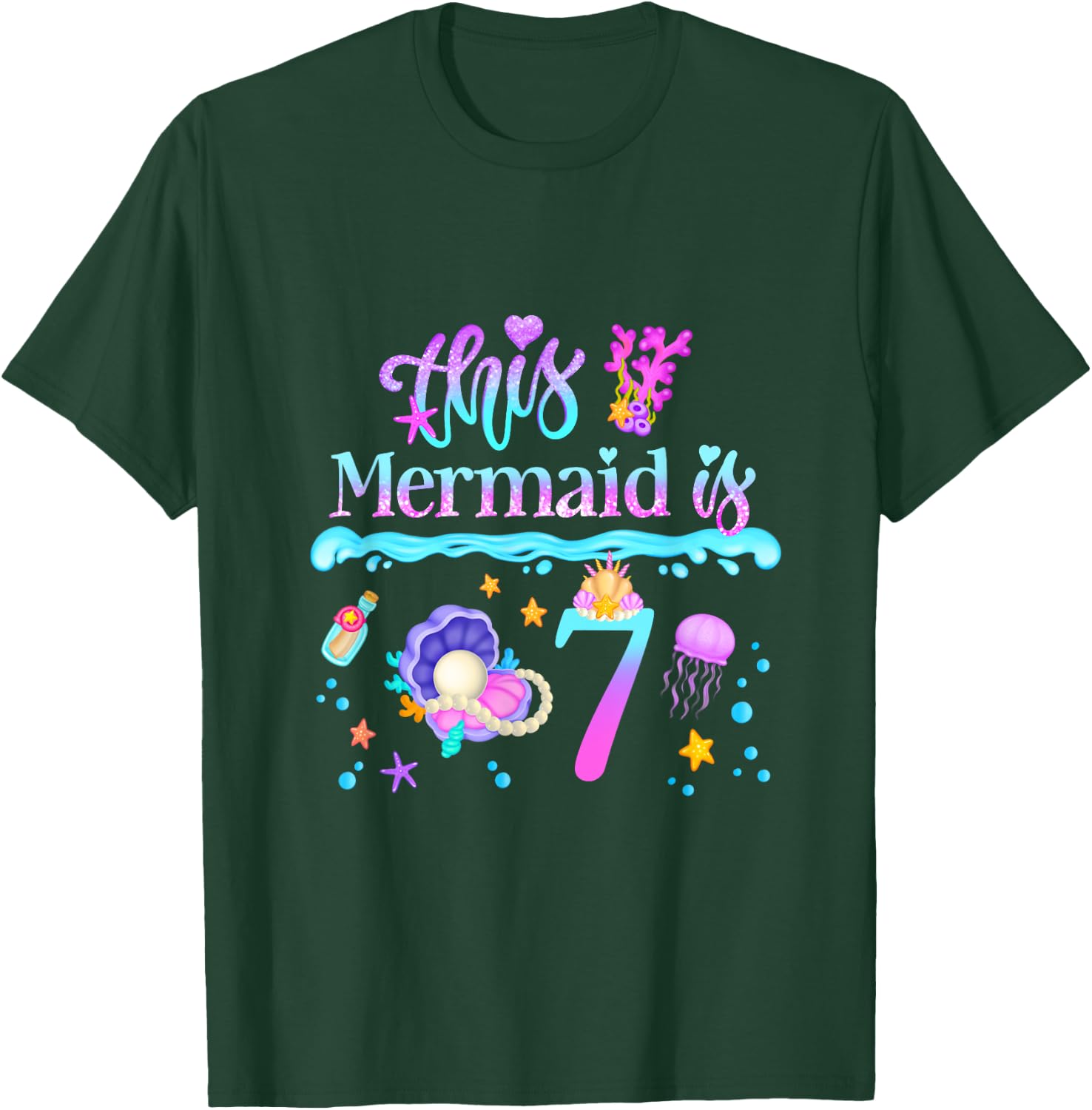 This Mermaid is 7 Years Old 7th Girls Birthday Party Kids T-Shirt - T-Shirt | Forest