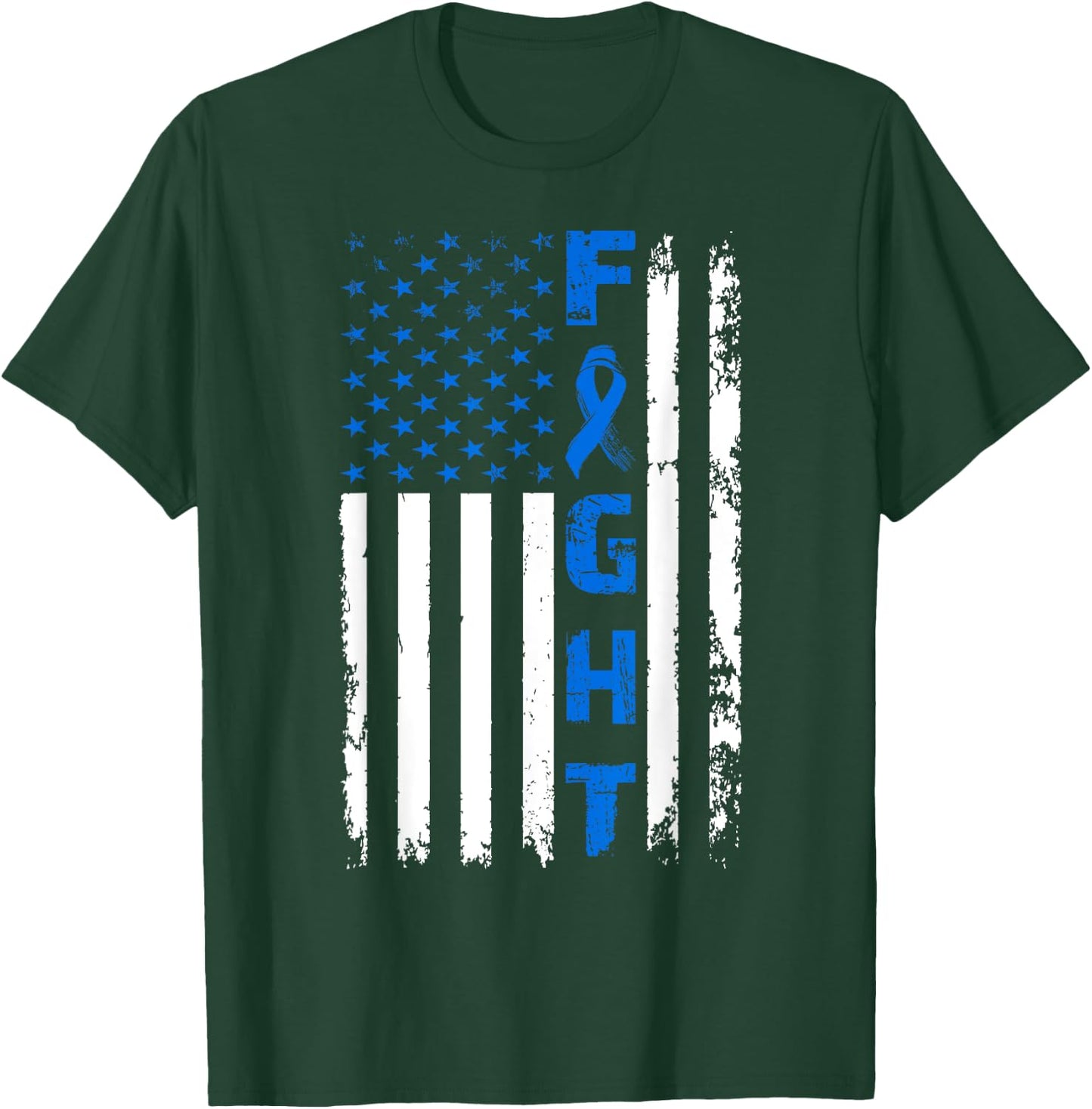 Fight Colon Cancer American Flag Awareness Survivor T-Shirt - T-Shirt | Forest