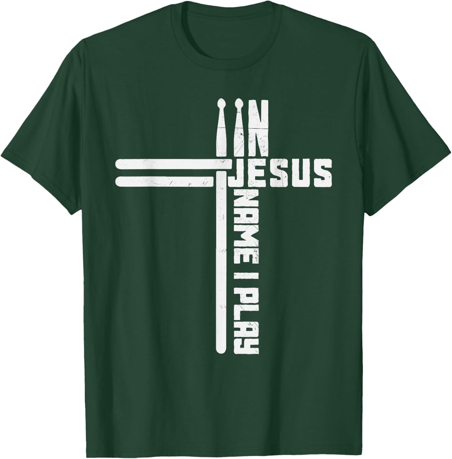In Jesus Name I Play Drum Drummer Vintage Cross Drumsticks , Small, Black T-Shirt - T-Shirt | Forest