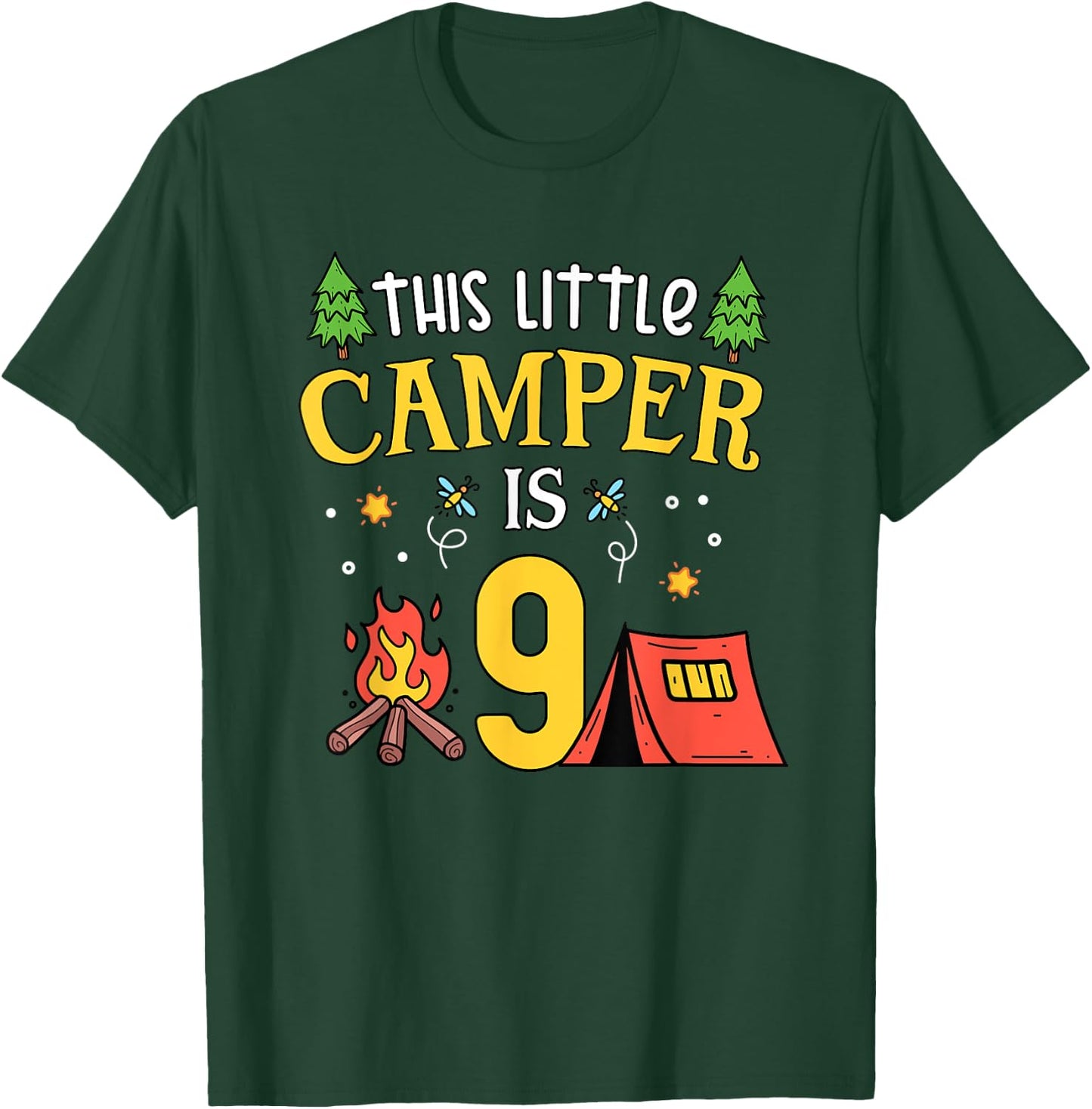 9th Birthday Little Camper Nine Years Old Camping Party T-Shirt - T-Shirt | Forest