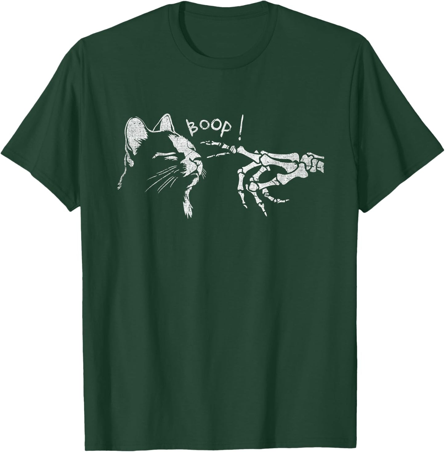 Black Cat Skeleton Hand Boop On A Cat's Nose Funny Halloween T-Shirt - T-Shirt | Forest