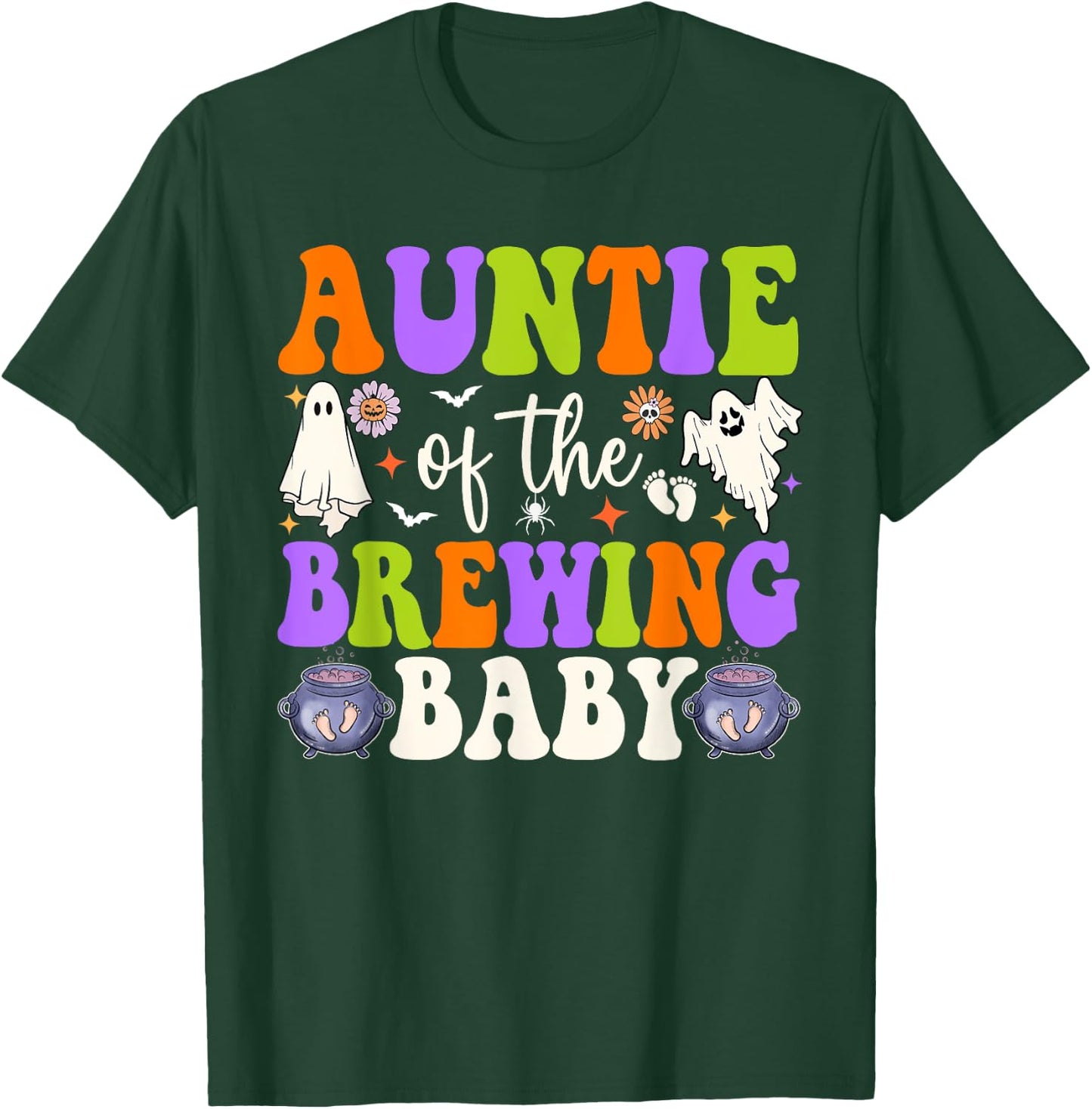 Auntie of Brewing Baby Halloween Theme Baby Shower Spooky T-Shirt - T-Shirt | Forest