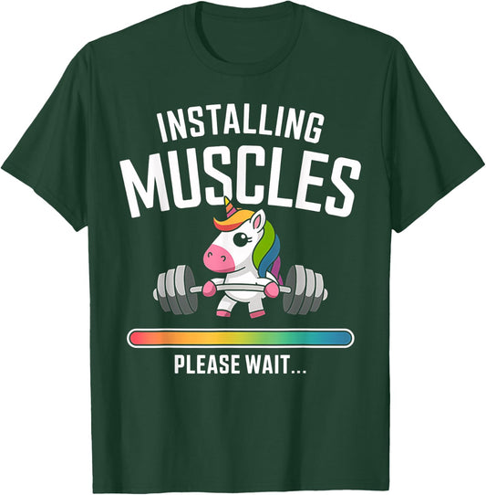 Unicorn Gym Workout Installing Muscles Fitness Girl Unicorn T-Shirt - T-Shirt | Forest