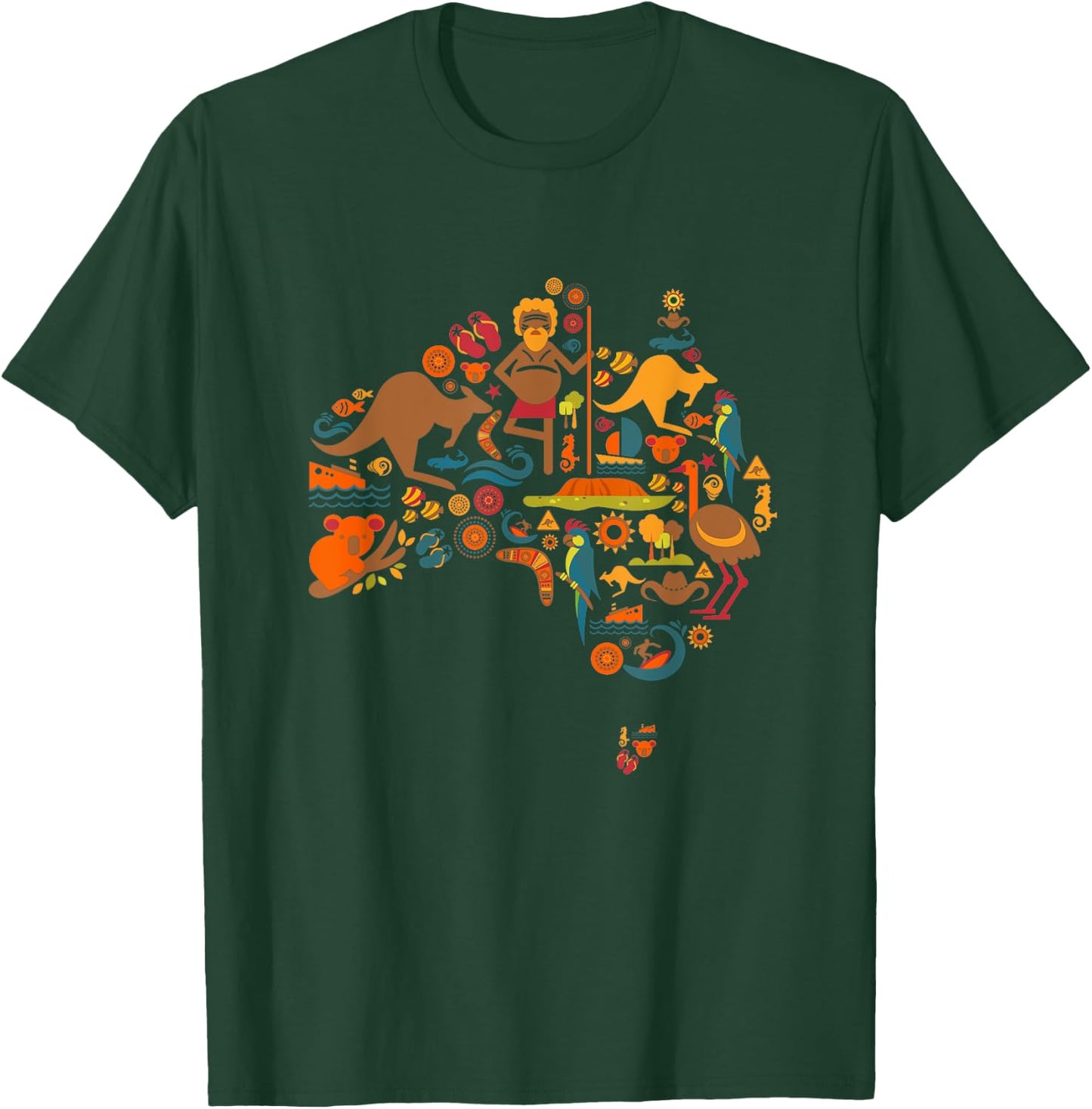 Australia Australian Elements Fun Map T-Shirt - T-Shirt | Forest
